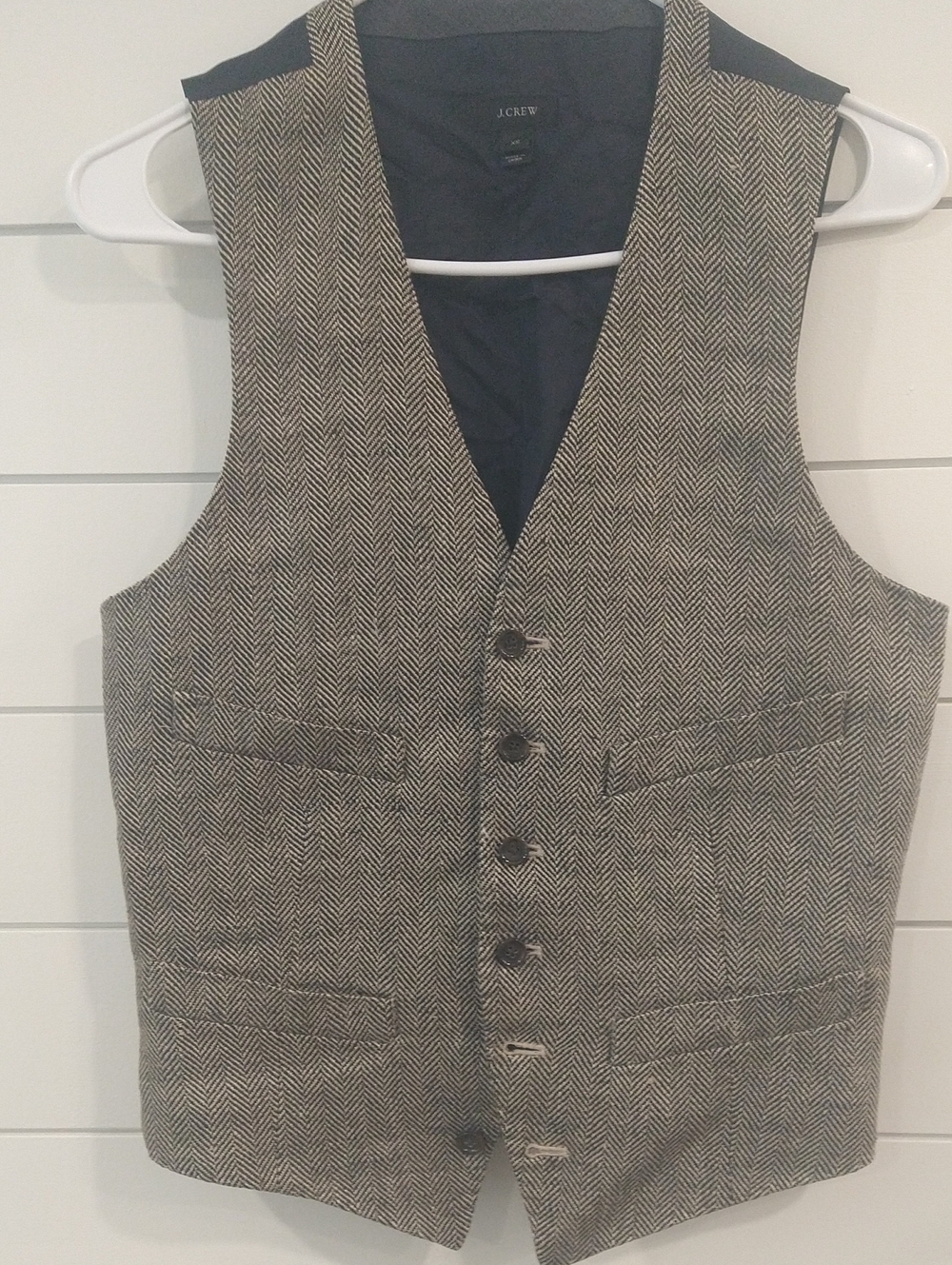 J. Crew Men's Herringbone Brown Wool Blend Vest XS